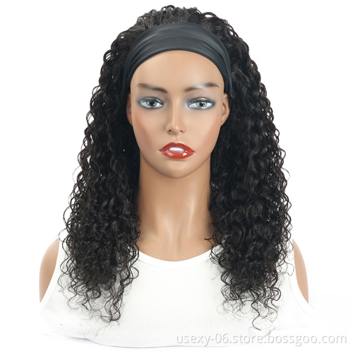 Cheap Water Wave Headband Scarf Wig 10A Brazilian Virgin Non Lace Headband Wig Human Hair Wigs for Black Women